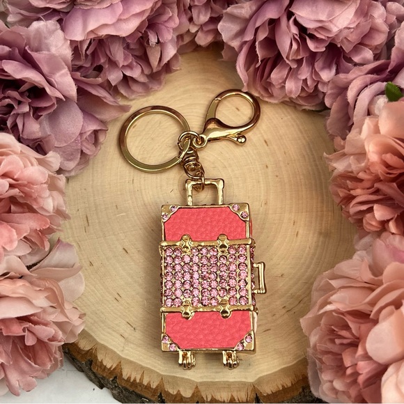 Pink & Gold Crystal Luggage Keychain Charm - Picture 11 of 16